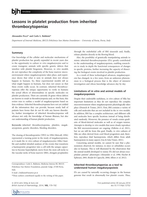 Pdf Lessons In Platelet Production From Inherited Thrombocytopenias