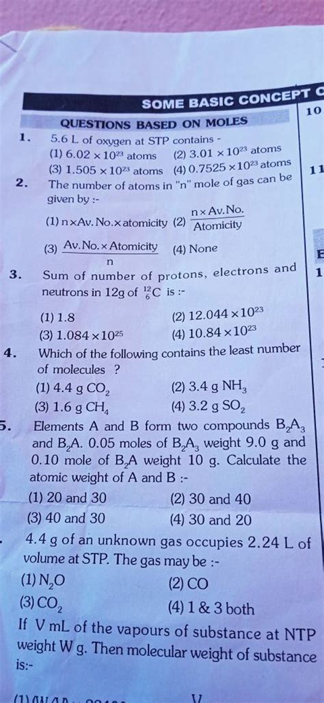 Elements A And B Form Two Compounds B A And B A Moles Of B A