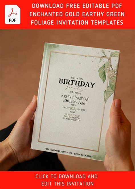 Free Editable PDF Enchanted Gold And Earthy Greenery Birthday