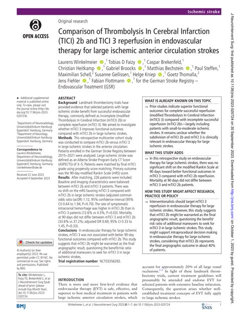 PDF Comparison Of Thrombolysis In Cerebral Infarction TICI 2b And