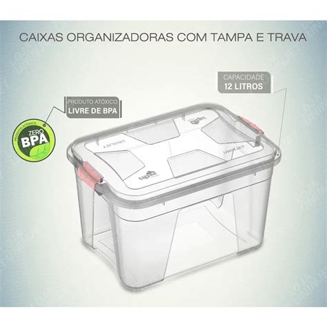 Caixa Organizadora Tampa E Trava Litros Transparente Shopee Brasil