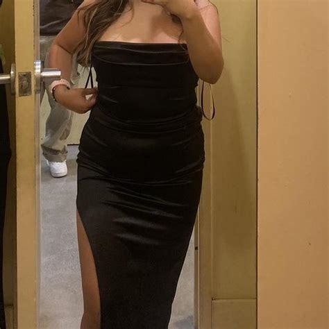 Formal Long Silky Black Dress With Side Slit And Depop
