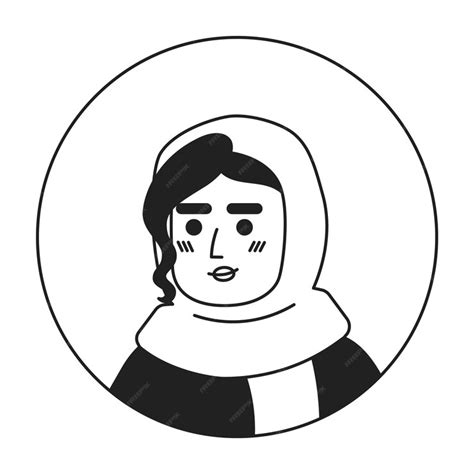 Premium Vector Muslim Woman Pretty Smiling Black And White 2d Vector Avatar Illustration