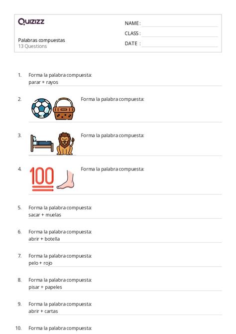 Palabras Compuestas Hojas De Trabajo Para Grado En Quizizz