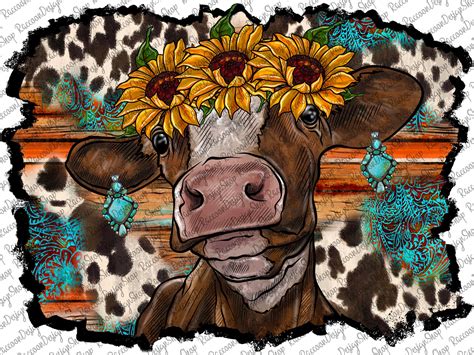 Sunflower Cow Png Farm Animals Watercolor Sunflower Png Cow Etsy