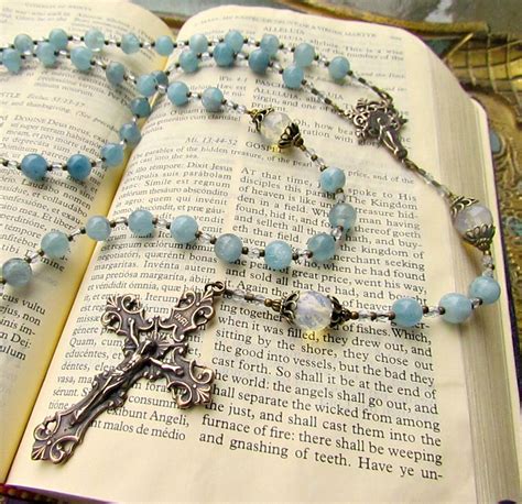 Cable Strung Rosary Aquamarine Gemstones Graceful Rosaries