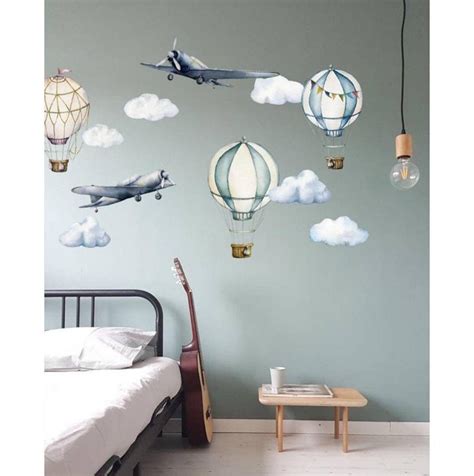 Nursery Decals Hot Air Balloon Wall Decal Set Aviator Wall Etsy