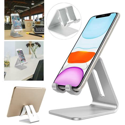 Universal Cell Phone Tablet Desktop Stand Desk Holder Mount Cradle Aluminium Silver