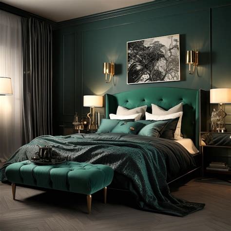 Premium AI Image | bedroom luxury window black bedroom dark green theme