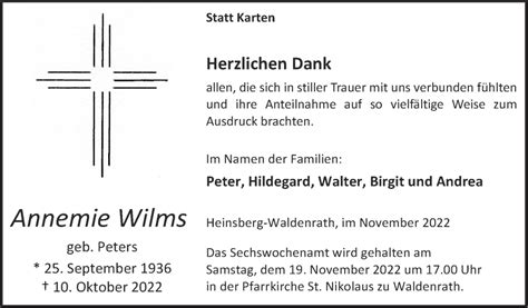 Traueranzeigen Von Annemie Wilms Aachen Gedenkt