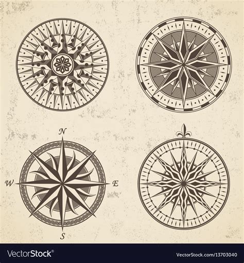 Set Of Vintage Antique Wind Rose Nautical Compass Vector Image