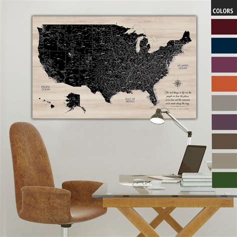 Modern Wood Usa Push Pin Map Personalized On Canvas Custom Colors