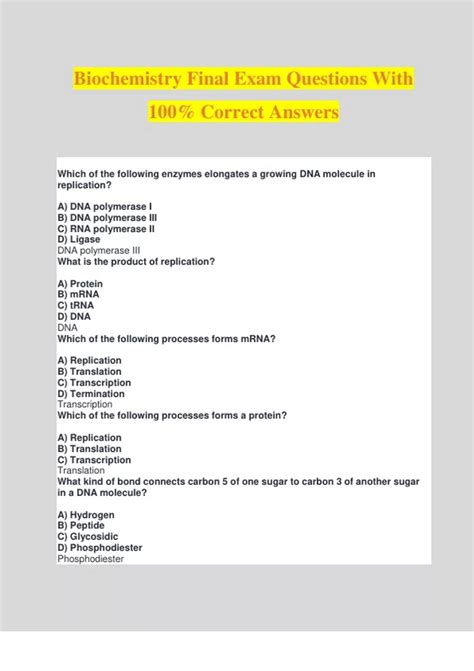 Biochemistry Final Exam Questions With Correct Answers