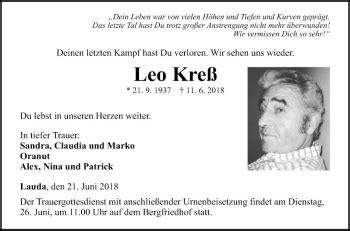 Traueranzeigen Von Leo Kre Trauerportal Ihrer Tageszeitung