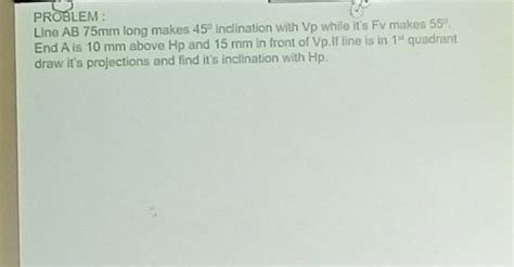 Problem Line Ab Mm Long Makes Inclination With Vp While It S Fv