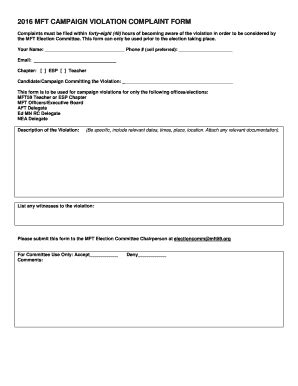 Fillable Online Mft Mft Election Complaint Form Mft Fax