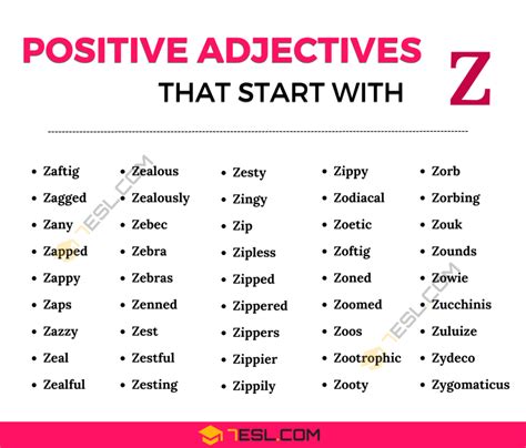 Positive Adjectives That Start With Z Z Words To Describe Someone