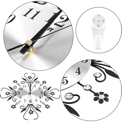 Horloge Murale En Métal De 35 Cm En Forme De Fleur Avec Strass