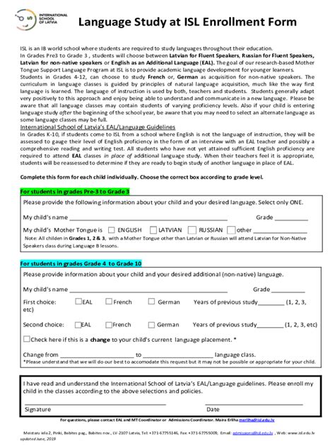 Fillable Online Language Study At ISL Enrollment Form Fax Email Print