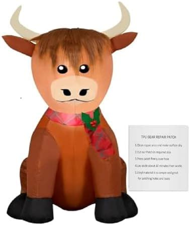 Amazon Christmas Inflatable Scottish Highlander Cow In Santa Hat 3