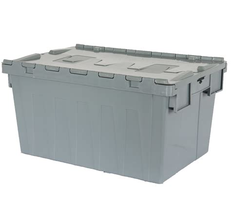 Large Heavy Duty Stackable Moving Turnover Plastic Attached Lid Crates