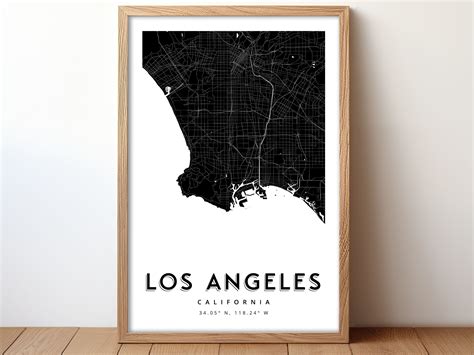 Los Angeles Street Map Poster Los Angeles Ca City Map Wall Art Print