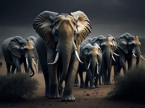 Premium Photo | A wise and weathered elephant leading its herd through ...