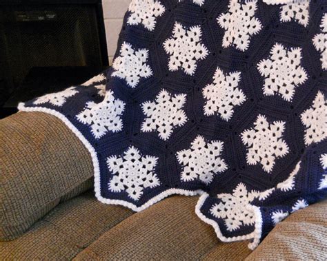 Blue Crochet Snowflake Blanket Afghan Throw