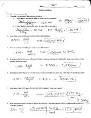 Molarity Worksheet Answer Key Chemistry