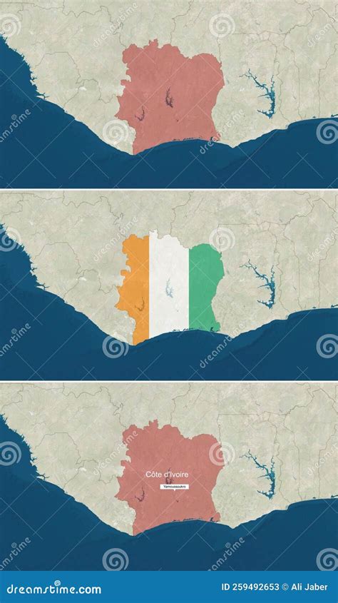 The Map Of Ivory Coast With Text Textless And With Flag Stock