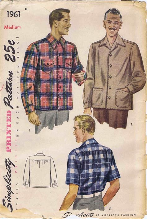 S Mens Shirt Simplicity Vintage Sewing Pattern Mans Etsy