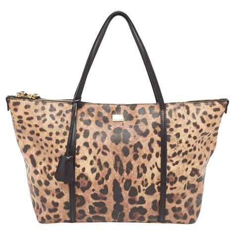 Dolce And Gabbana Leopard Print Coated Canvas And Leather Miss Escape Zip Tote For Sale At 1stdibs