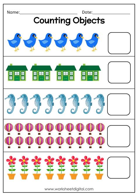 Counting Objects To 20 Number 1 To 20 Kindergarten Worksheet Preschool Homeschool Homework