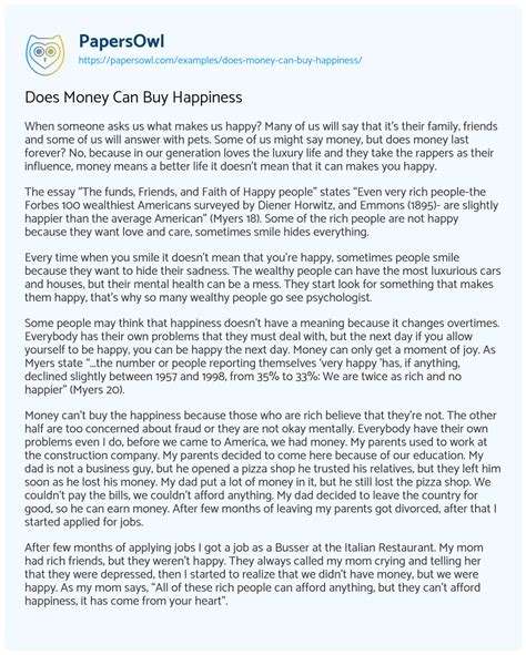 Does Money Can Buy Happiness Free Essay Example Words