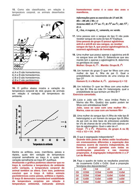 Lista De Exerc Cios Gabarito Biologia Frente E Bim