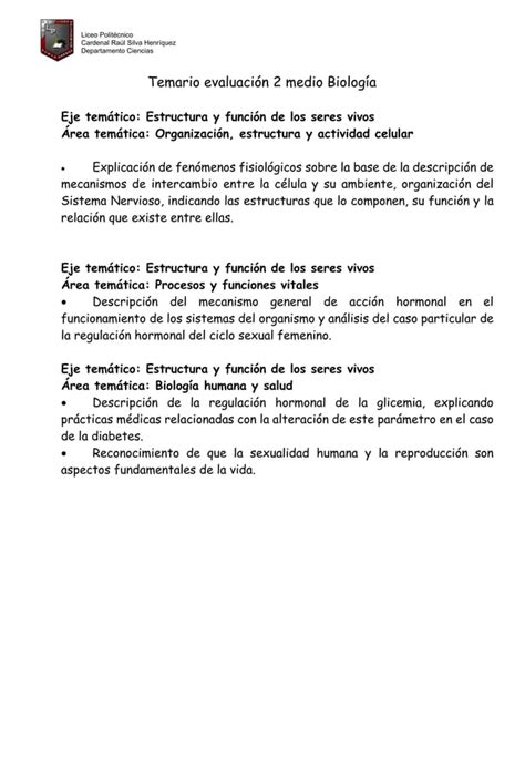 Temario Ciencias 2 Medio 1 Semestre Docx Descarga Gratuita