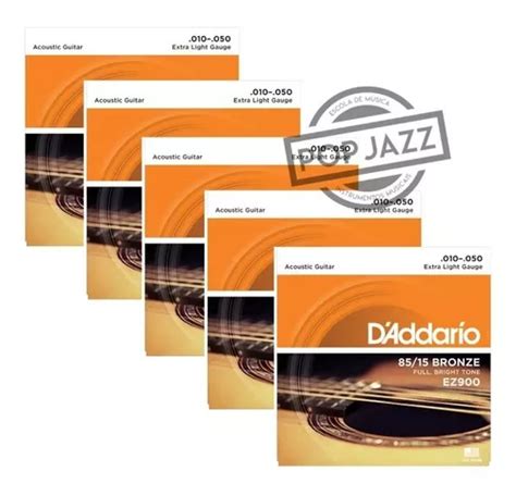 Kit 5 Enc Daddario Violao Aço Bronze 85 15 Ez900 b 010 050