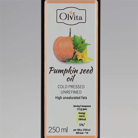 Pumpkin Seed Oil - Cold Pressed, Unrefined - Ol'Vita Capacity 250 ml
