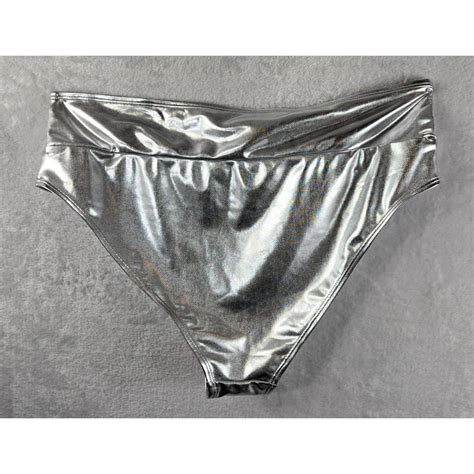 Silver Metallic Bathing Suit Bikini Sz XL Two Piece Depop