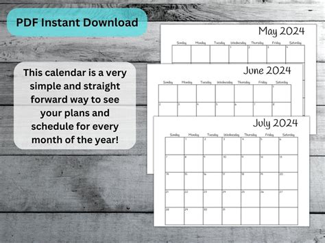 A Printable Calendar Dated Full Year Monthly Calendar Unlined