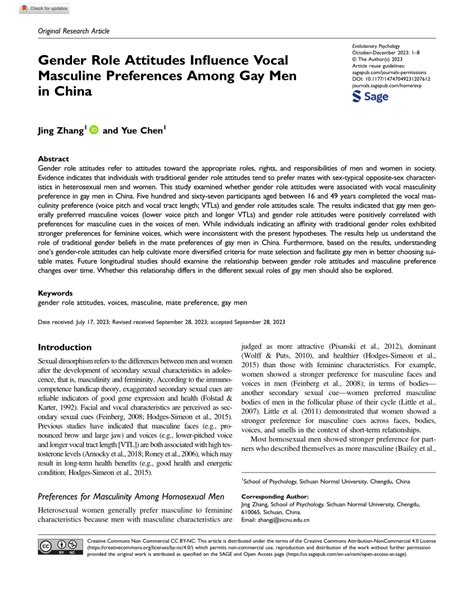 PDF Gender Role Attitudes Influence Vocal Masculine Preferences Among Gay Men In China