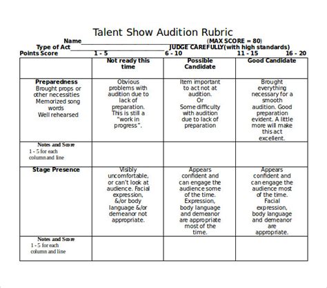 10+ Talent Show Score Sheet Samples | Sample Templates