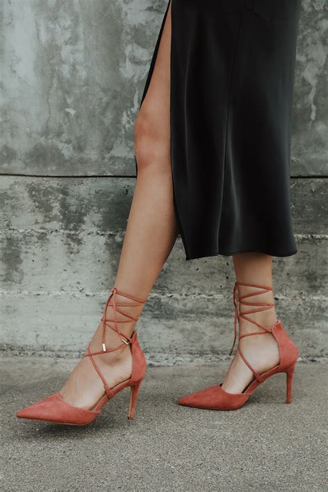 Chic Rusty Rose Suede Heels Pointed Toe Heels Lace Up Heels Lulus