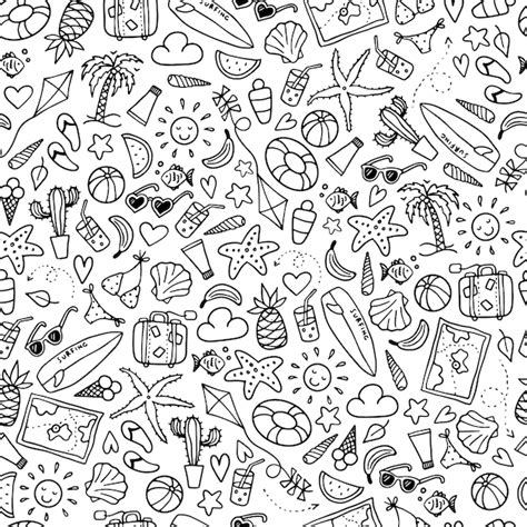 Premium Vector Seamless Summer Pattern With Doodles