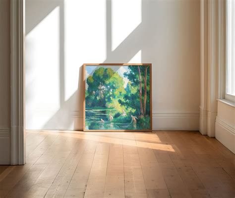 Vintage Nude Bathroom Art Naked Swim Outdoor Bath Art River Woods Bathtime Water Wading Stream