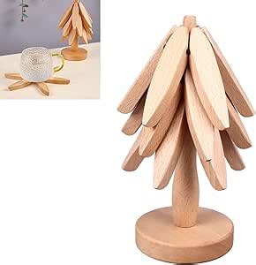 Wood Trivet Wooden Trivets For Hot Dishes Foldable Trivet Table Pad Tree Shape Trivet Set