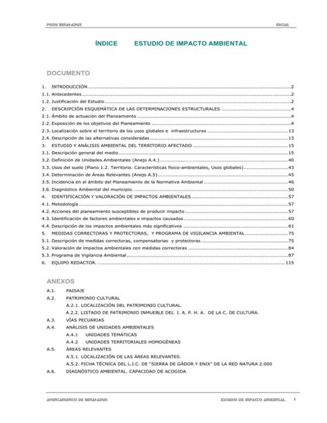 ÍNDICE ESTUDIO DE IMPACTO AMBIENTAL DOCUMENTO ANEXOS