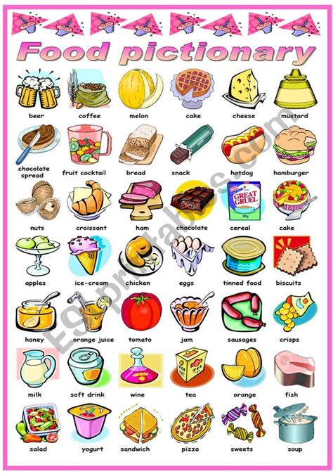 FOOD PICTIONARY B W VERSION INCLUDED ESL Worksheet By Katiana