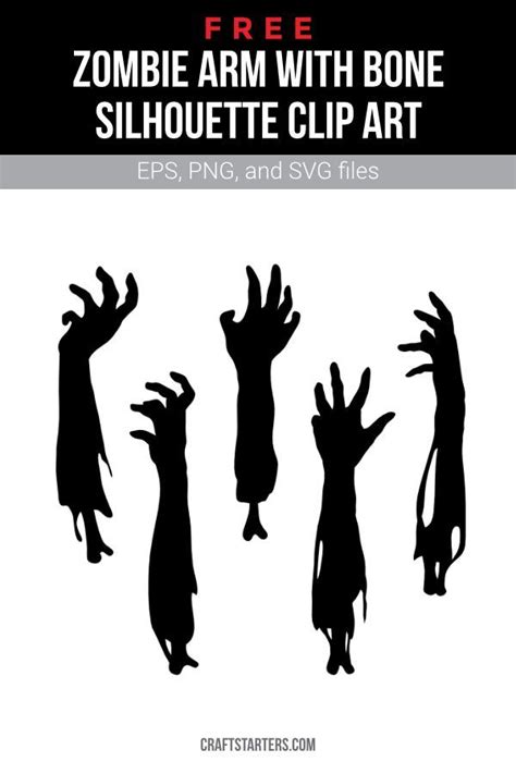 Free Zombie Arm With Bone Silhouette Clip Art In 2024 Halloween