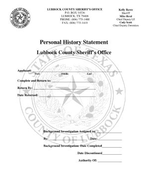 Fillable Online Personal History Statement Lubbock County Sheriff S